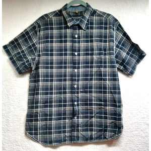 Nautica Jeans Co Shirt Men's Large Black White Plaid Short Sleeve Button‎ Up